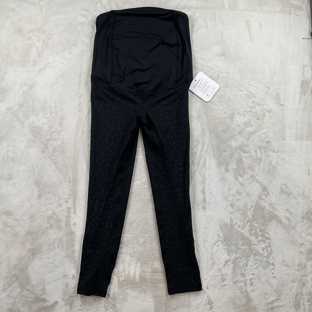 Isabel Maternity Black Leopard Crossover Panel Active Leggings S NWT